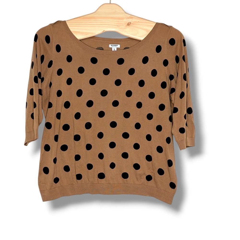 Old Navy Women's Brown Black‎ Polka Dot Boatneck 3/4 Sleeve Knit Top XXL Classic